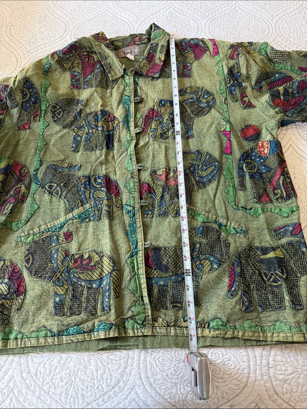 Green Patterned Elephant Button-Up Jacket, OS - Picture 8 of 10